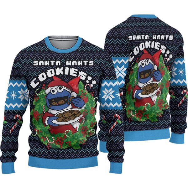 Santa’S Cookies Cookie Monster Ugly Christmas Sweater-image