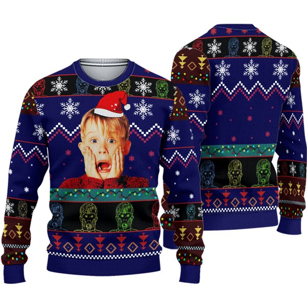 Funny Home Alone 3D Ugly Sweater, Home Alone Meme Xmas Ugly Sweater-image
