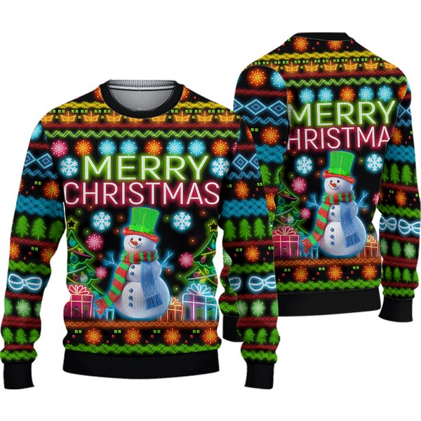 Merry Christmas Neon Lighting Ugly Christmas Sweater, Neon Lighting Sweatshirt-image