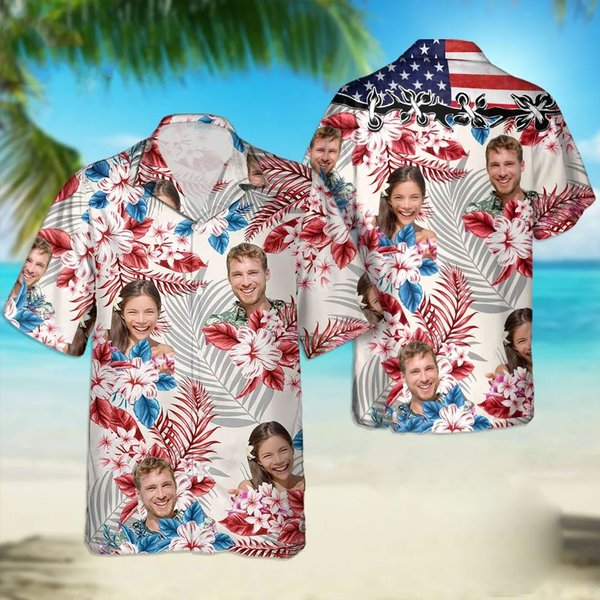America Flag Custom Upload Photo Hawaiian Shirt-image
