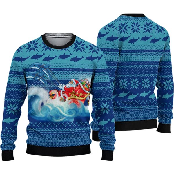 Dolphin Riding The Waves With Santa Ugly Christmas Sweater-image