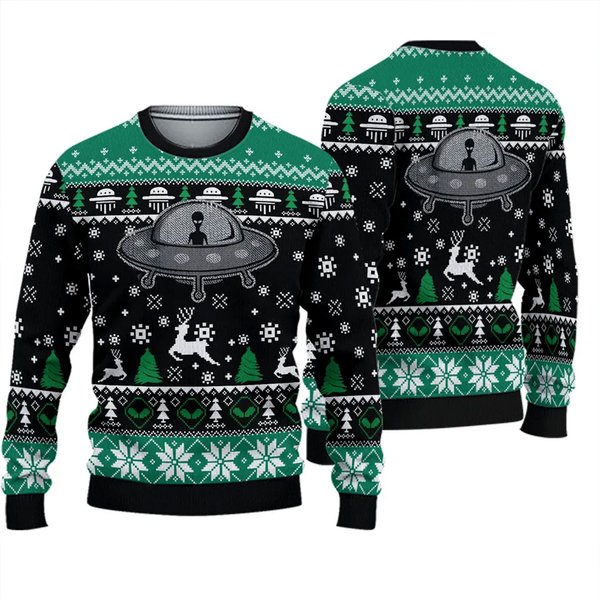 Funny Alien Ufo Ugly Christmas Sweater, Space Monster Xmas 3D Sweater, Christmas Gift-image