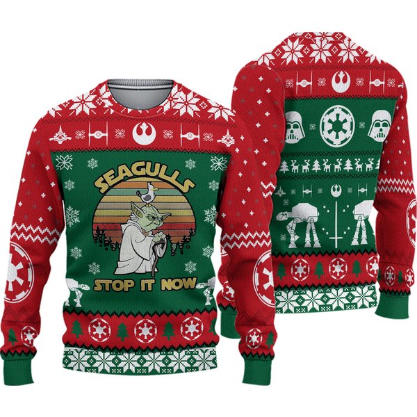 Seagulls Stop It Now 3D Sweater, Green Monster Ugly Christmas Sweater-image