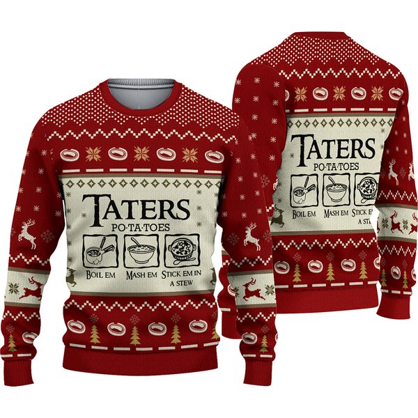Taters Potatoes Red Ugly Christmas Sweater, Xmas Sweater, Ugly Sweater 2023-image