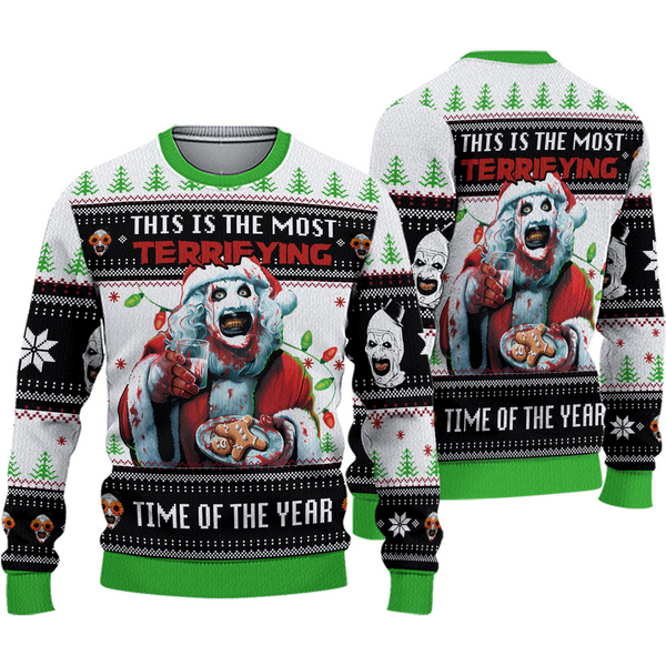 Terrifier Santa Hat Ugly Christmas Sweater,scary Clown Xmas Sweater