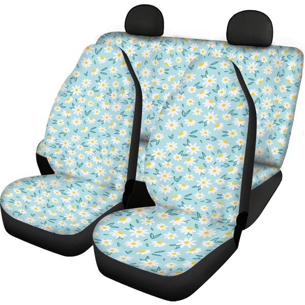 Kawaii Daisy Pastel Blue Car Seat Covers - Cute Vehicle Decor-image