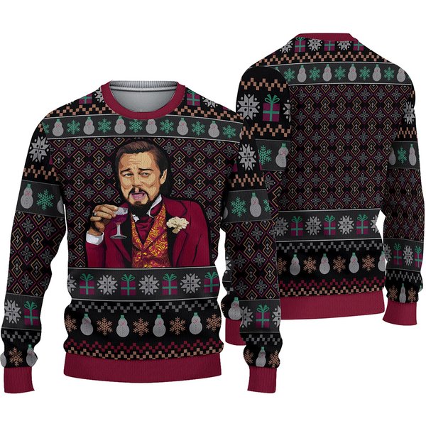 Laughing Leo Dicaprio Django Unchaineds Ugly Christmas Sweater-image