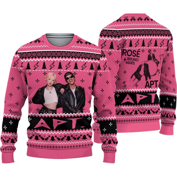 Bruno Mars And Rose Apt Ugly Christmas Sweater Xs-5Xl, Bruno Mars Sweater-image