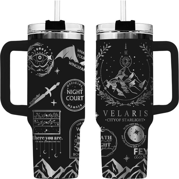 40 Oz Velaris Tumbler With Handle, Acotar Merch,City Of Starlight Gift-Laser Engraved Tumbler With Lid And Straw-image