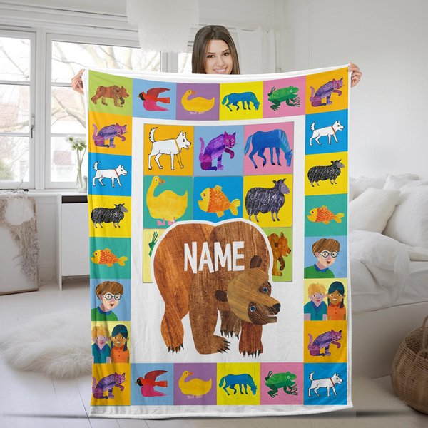 Brown Bear Blanket, Brown Bear What Do You See Decor, Brown Bear Gift Custom Blanket