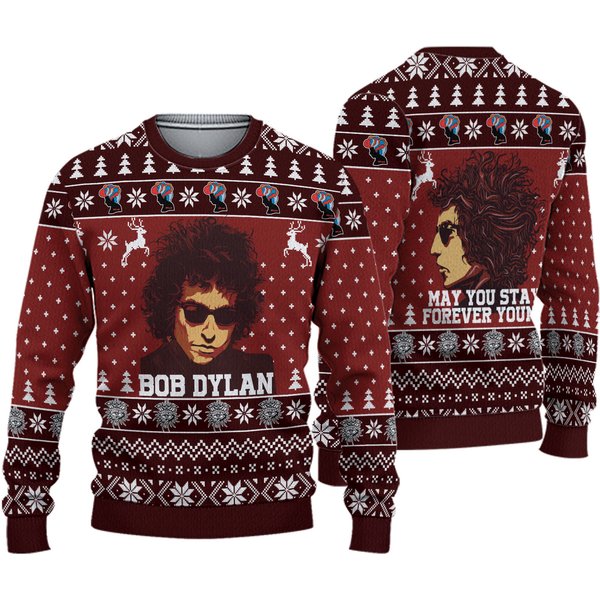 Bob Dylan May You Stay Forever Young Ugly Christmas Sweater-image
