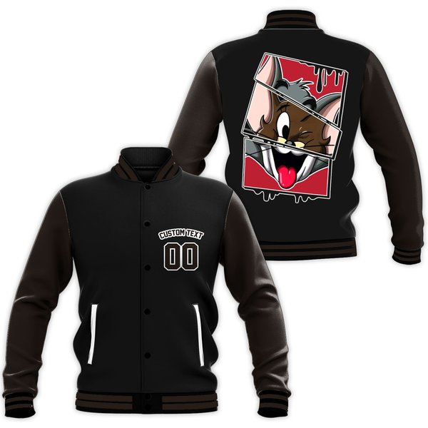 Custom Olive Unisex Varsity Jacket, Happy Cat And Mouse Baseball Jacket-image