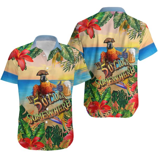 Parrot Its 5 Oclock Somewhere Hawaiian Shirt-image