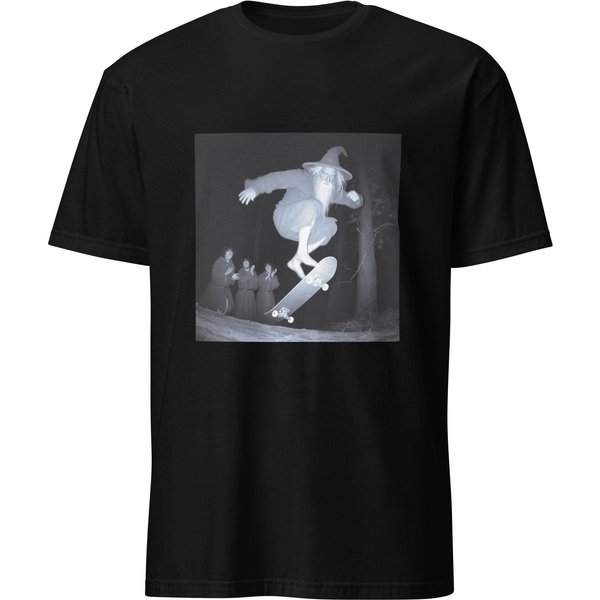 Gandalf Skateboarding T-Shirt, Gandalf Skating In The Woods Tshirt-image