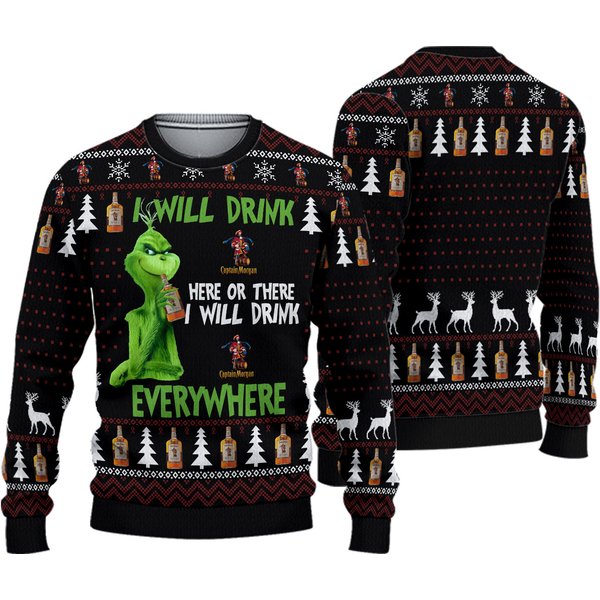 Bg Funny Character I Will Drink Captain Morgan Everywhere Ugly Christmas Sweater-image