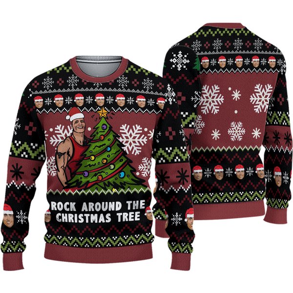 The Rock Ugly Christmas Sweater, Dwayne Johnson Rock Around The Christmas Tree Sweater-image