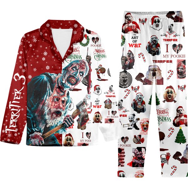 Terrifier 3 Christmas Pajamas Set, Terrifier Art The Clown Shirt-image
