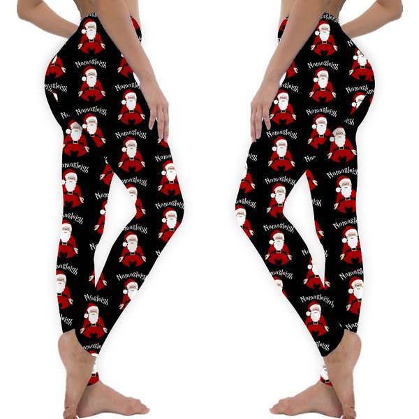 Namasleigh Funny Santa Yoga Pose Meditate Holiday Christmas Leggings-image