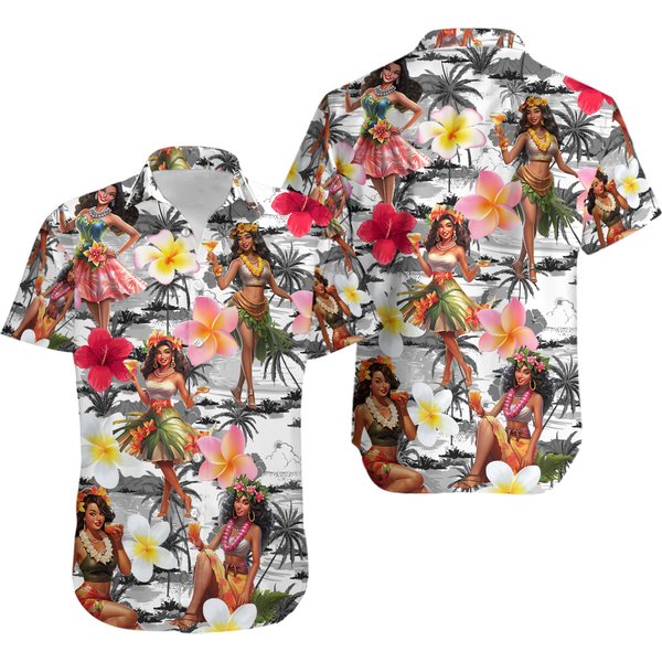3D Print Hula Girl Graphic Beach Hawaiian Shirt-image