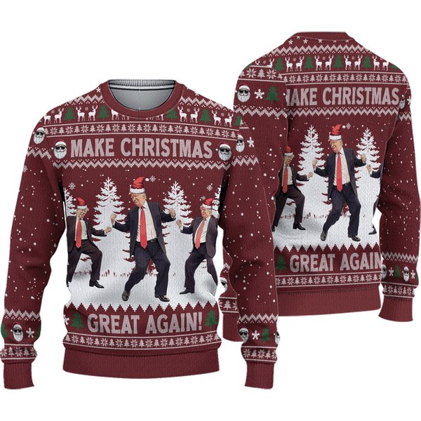 Funny Trump Dancing Ugly Sweater, Make Christmas Great Again, Trump 2024-image