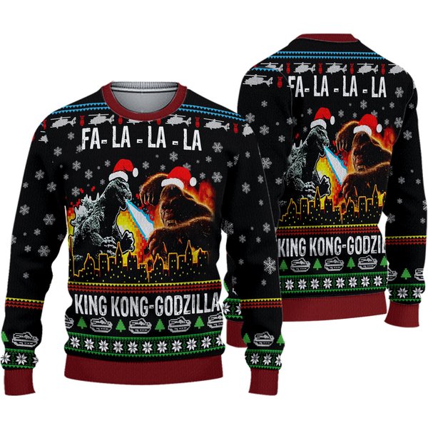 King Kong Vs Godzilla Ugly Christmas Sweater-image