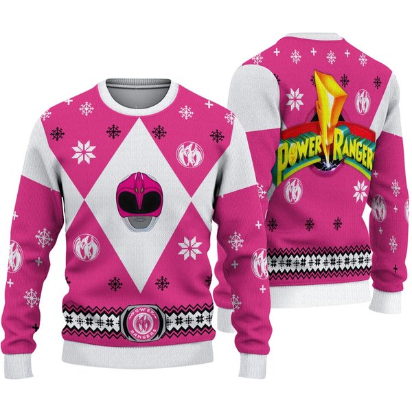 Mighty Morphin Power Rangers Pink Ranger Christmas Ugly Sweater, Family Christmas Ugly Sweater-image