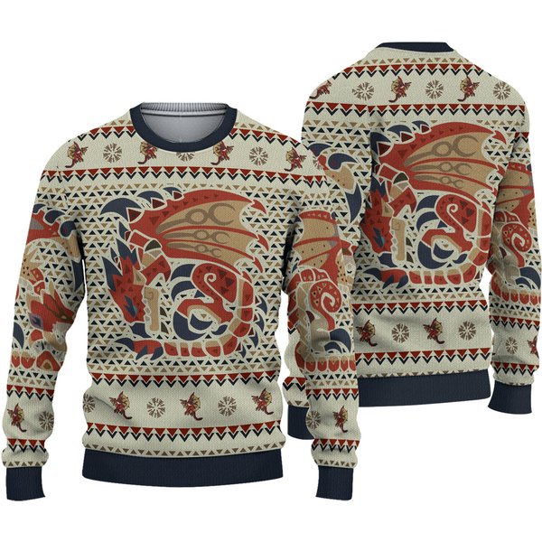 Monster Wyvern Ugly Christmas Sweaters, Christmas Holiday Sweaters 3D-image