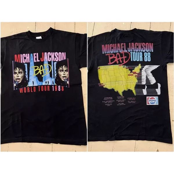 Michael Jackson Bad Tour 1988 Unisex Black T-Shirt-image