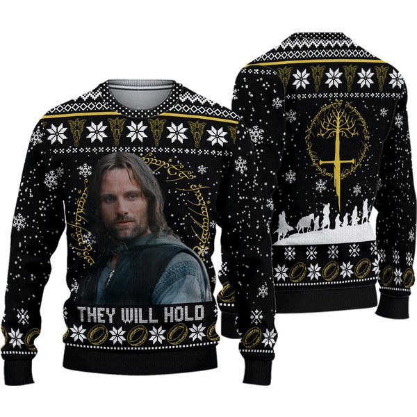Lord Of The Rings Aragorn Quotes Ugly Christmas Sweater, Aragorn They Will Hold Sweater-image