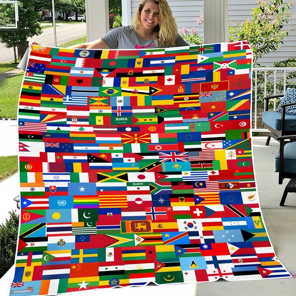 World Flags Fleece Travel Blanket