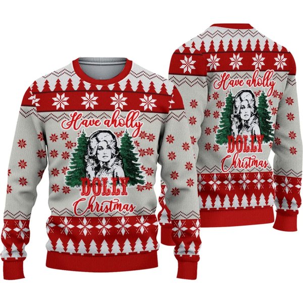 Have A Holly Dolly Christmas Ugly Sweater, Dolly Parton Sweater-image