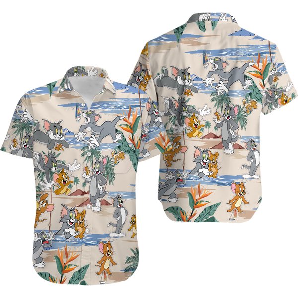 Funny Tom And Jerry Tropical Hawaiian Shirt, Tom And Jerry Aloha Hawaiian-image