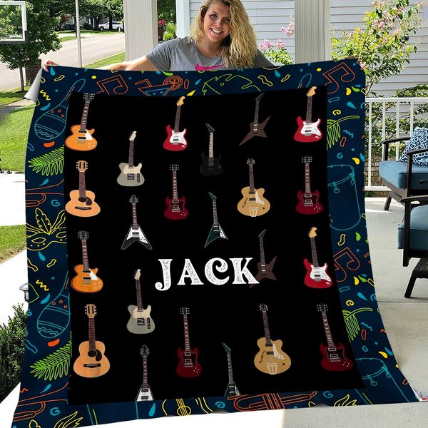 Guitar Custom Name Plush Fleece Blanket-image