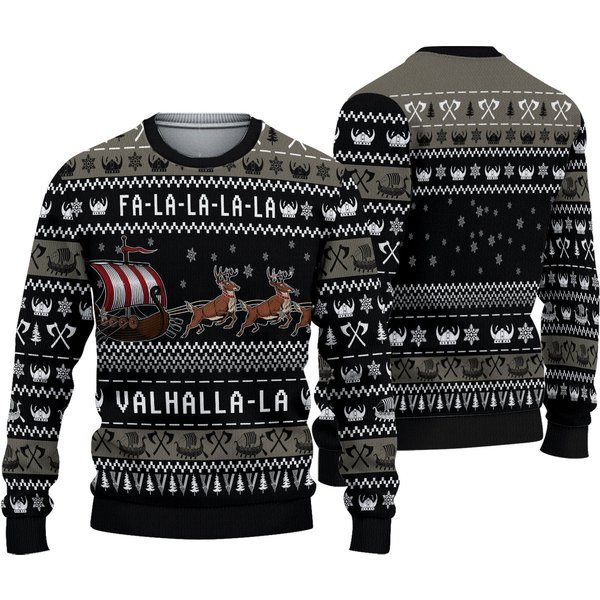 Viking Christmas Sweater - Funny Valhalla-La-La Ugly Xmas Sweater-image