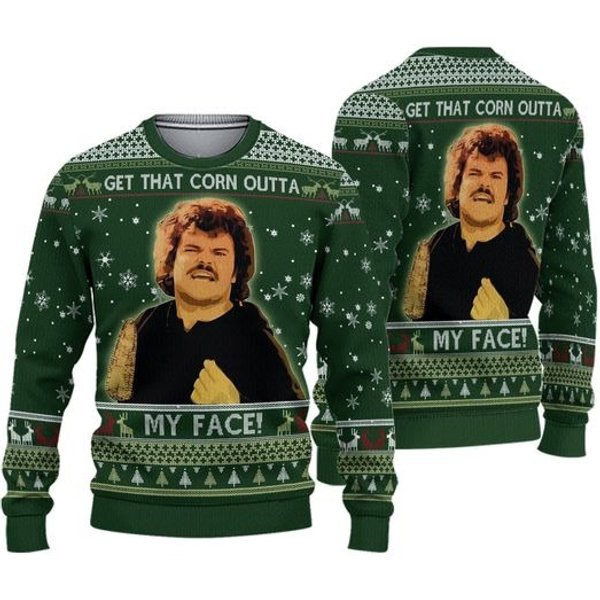 Get That Corn Outta My Face Christmas Ugly Sweater, Vintage Movie Quote Unisex Sweatshirt-image