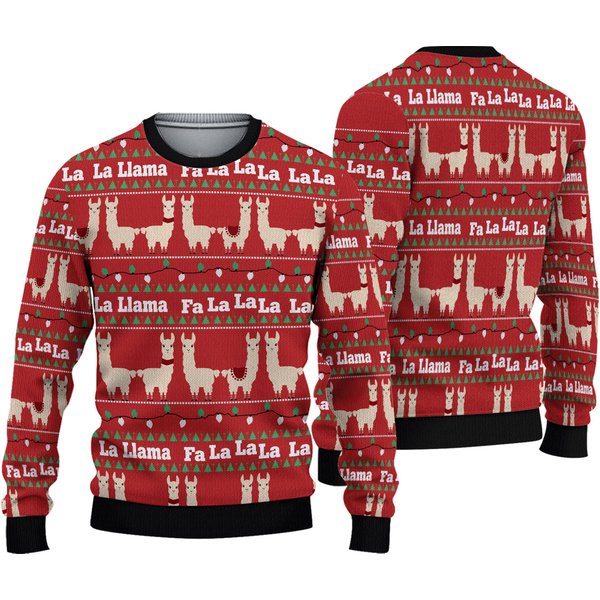 Funny Llama Red Ugly Christmas Sweater, Llama Fa La La-image
