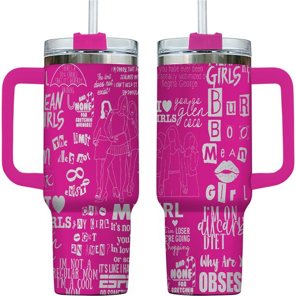 Mean Girls 40 Oz Insulated Stainless Steel Tumbler With Lid And Straw On Wednesdays We Wear Pink-image