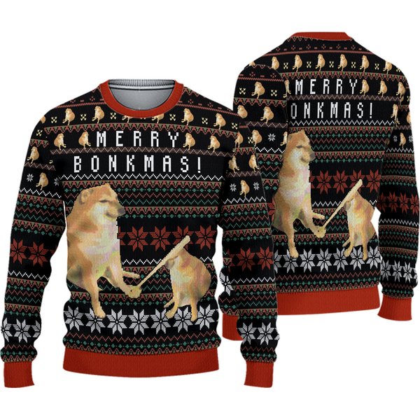 Bonkmas Cheems Doge Meme Ugly Christmas Sweater-image