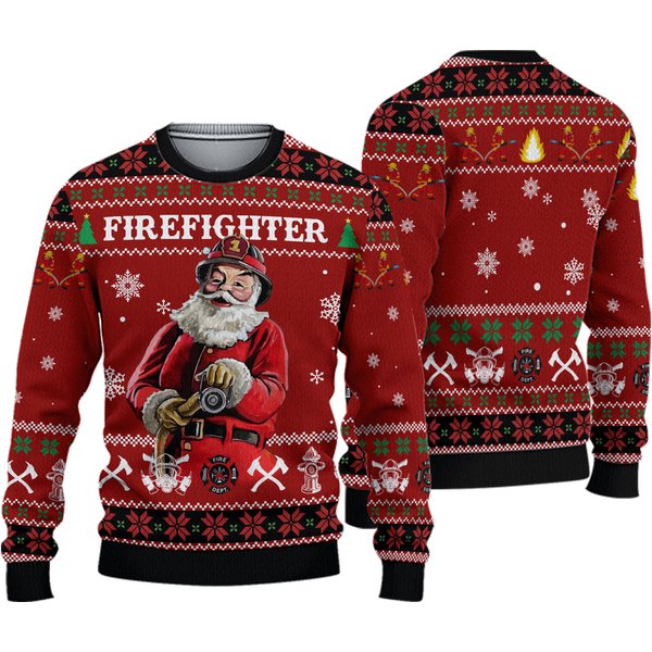 Firefighter Santa Claus Ugly Christmas Sweater-image