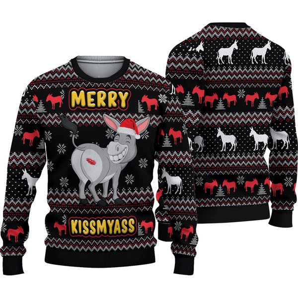 Donkeys Merry Kissmyass Ugly Christmas Sweater Funny Festive Animal Gift-image