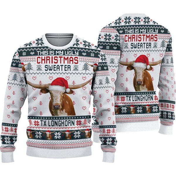 Texas Longhorn Green Merry Christmas Ugly Sweater-image
