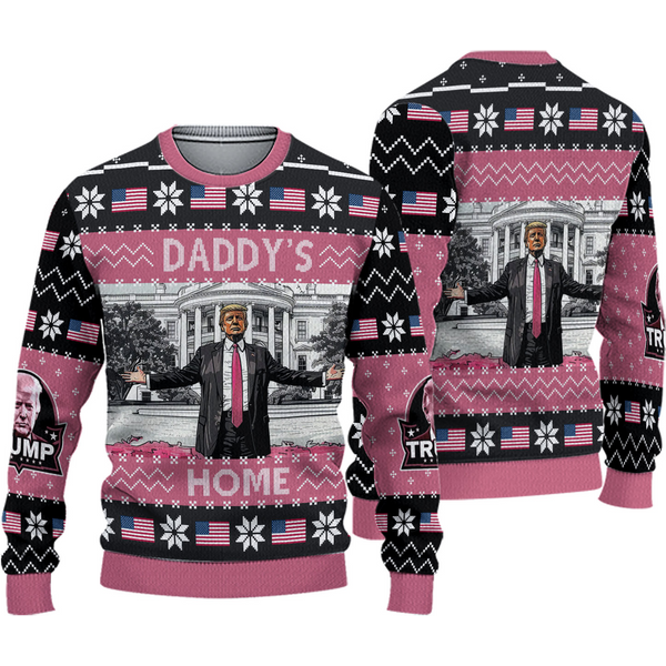 Trump Christmas Ugly Sweater, Humorous Trump Daddy's House Christmas Sweater-image