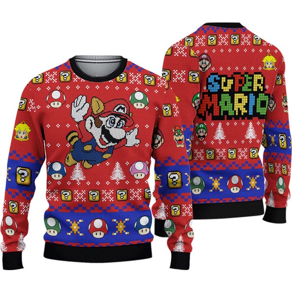 Super Mario Ugly Sweater, Super Mario Xmas Sweater, Mario Bros Christmas Sweater, Mario Family Xmas Sweater, Video Game Xmas Sweater