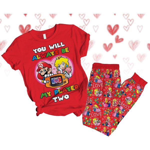 Super Mario Valentines Day Pajamas, Power Couples T-shirt Pajamas Sets