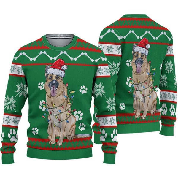 German Shepherd Green Ugly Christmas 3D Sweater-image