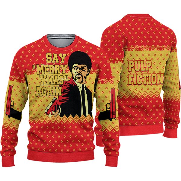 Pulp Fiction Christmassweater, Jules Winnfield Say What Again Ugly Sweater-image
