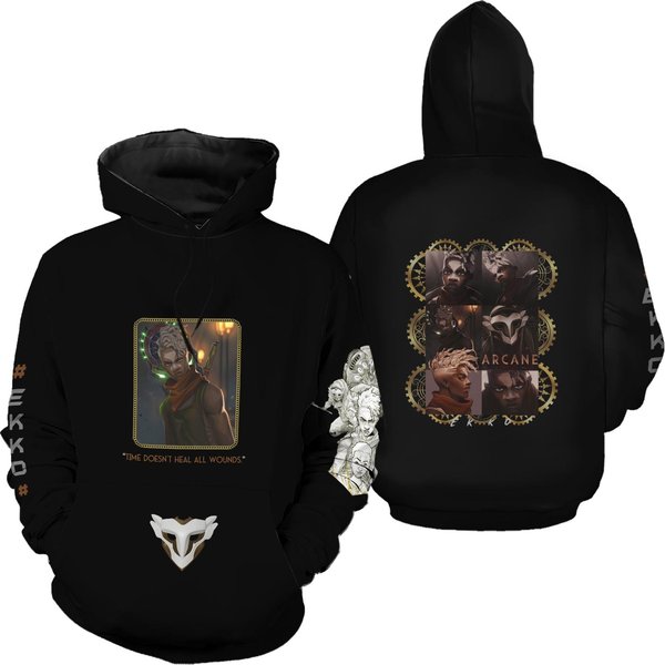 Unisex Oversize League Of Legends Arcane Ekko Black Hoodie| Winter Hoodie-image