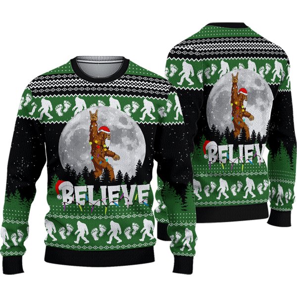 Ugly Christmas Sweater, Funny Sasquatch Xmas Sweater, Camping Holiday Sweater-image