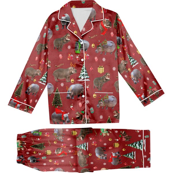 Christmas Baby Hippo Pajamas Set, Moo Deng Holiday Pajamas-image