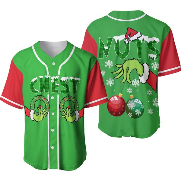 Funny Couples Christmas Baseball Jersey, Matching Christmas Chest And Nuts-image